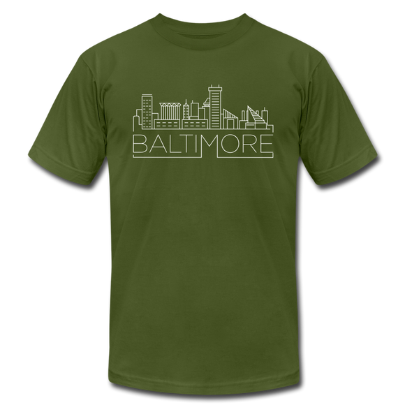 Baltimore, Maryland T-Shirt - Skyline Unisex Baltimore T Shirt - olive