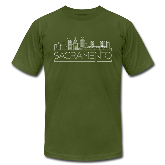 Sacramento, California T-Shirt - Skyline Unisex Sacramento T Shirt - olive