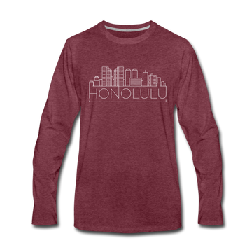 Honolulu, Hawaii Long Sleeve T-Shirt - Skylines Unisex Honolulu Long Sleeve Shirt - heather burgundy