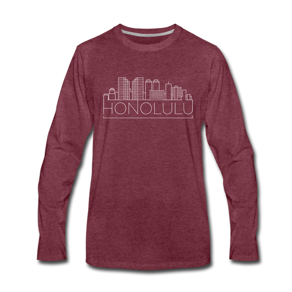 Honolulu, Hawaii Long Sleeve T-Shirt - Skylines Unisex Honolulu Long Sleeve Shirt - heather burgundy