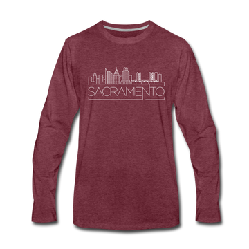 Sacramento, California Long Sleeve T-Shirt - Skylines Unisex Sacramento Long Sleeve Shirt - heather burgundy