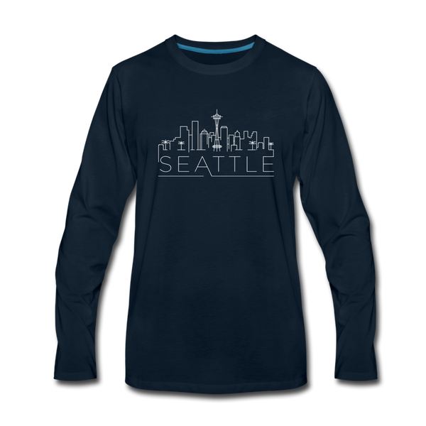 Seattle, Washington Long Sleeve T-Shirt - Skylines Unisex Seattle Long Sleeve Shirt - deep navy