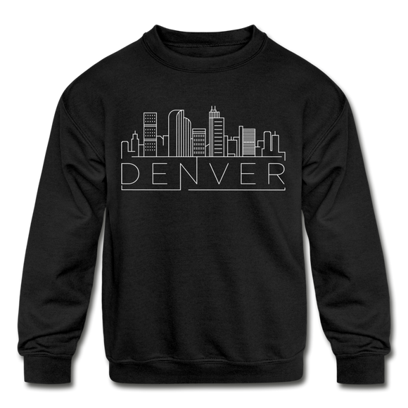 Denver, Colorado Youth Sweatshirt - Skyline Youth Denver Crewneck Sweatshirt - black