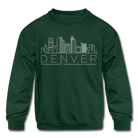Denver, Colorado Youth Sweatshirt - Skyline Youth Denver Crewneck Sweatshirt - forest green
