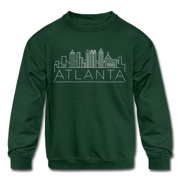 Atlanta, Georgia Youth Sweatshirt - Skyline Youth Atlanta Crewneck Sweatshirt - forest green