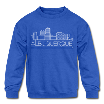 Albuquerque, New Mexico Youth Sweatshirt - Skyline Youth Albuquerque Crewneck Sweatshirt - royal blue
