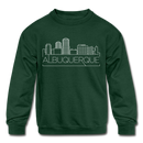 Albuquerque, New Mexico Youth Sweatshirt - Skyline Youth Albuquerque Crewneck Sweatshirt - forest green