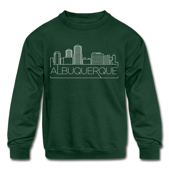 Albuquerque, New Mexico Youth Sweatshirt - Skyline Youth Albuquerque Crewneck Sweatshirt - forest green