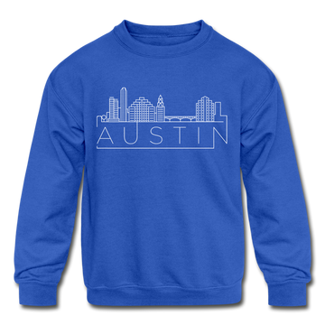 Austin, Texas Youth Sweatshirt - Skyline Youth Austin Crewneck Sweatshirt - royal blue