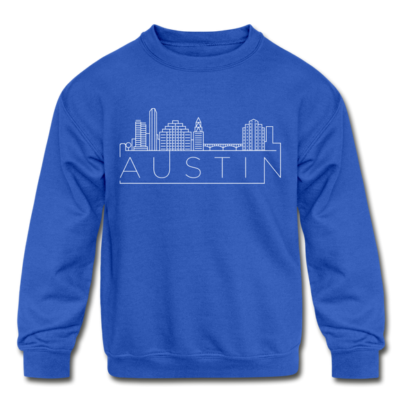Austin, Texas Youth Sweatshirt - Skyline Youth Austin Crewneck Sweatshirt - royal blue