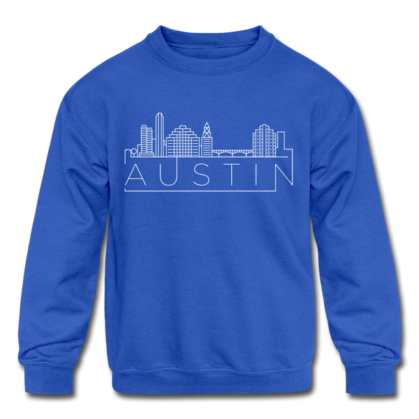 Austin, Texas Youth Sweatshirt - Skyline Youth Austin Crewneck Sweatshirt - royal blue