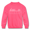 Austin, Texas Youth Sweatshirt - Skyline Youth Austin Crewneck Sweatshirt - neon pink