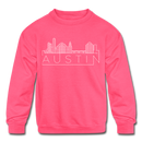Austin, Texas Youth Sweatshirt - Skyline Youth Austin Crewneck Sweatshirt - neon pink
