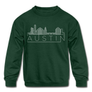 Austin, Texas Youth Sweatshirt - Skyline Youth Austin Crewneck Sweatshirt - forest green