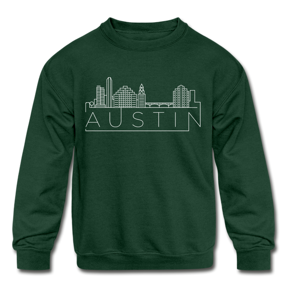 Austin, Texas Youth Sweatshirt - Skyline Youth Austin Crewneck Sweatshirt - forest green
