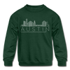 Austin, Texas Youth Sweatshirt - Skyline Youth Austin Crewneck Sweatshirt - forest green