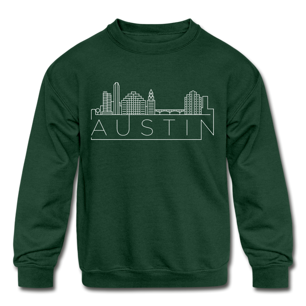 Austin, Texas Youth Sweatshirt - Skyline Youth Austin Crewneck Sweatshirt - forest green