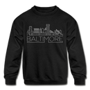 Baltimore, Maryland Youth Sweatshirt - Skyline Youth Baltimore Crewneck Sweatshirt - black