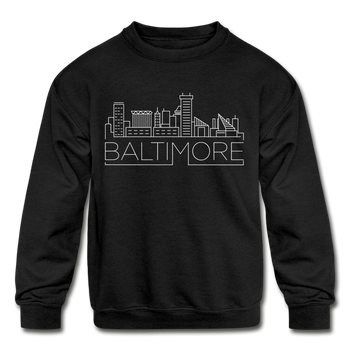 Baltimore, Maryland Youth Sweatshirt - Skyline Youth Baltimore Crewneck Sweatshirt - black