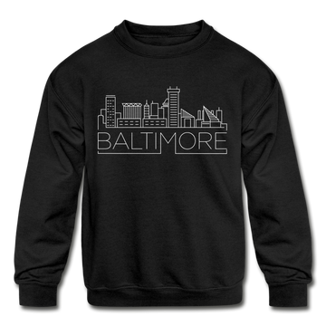 Baltimore, Maryland Youth Sweatshirt - Skyline Youth Baltimore Crewneck Sweatshirt - black