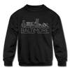 Baltimore, Maryland Youth Sweatshirt - Skyline Youth Baltimore Crewneck Sweatshirt - black
