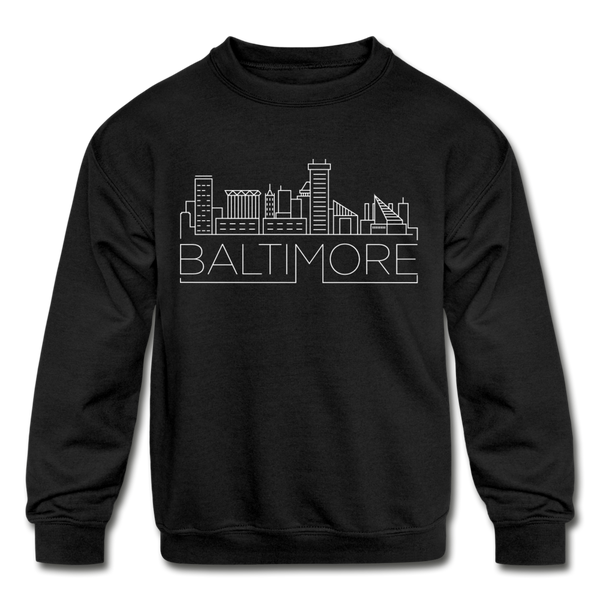Baltimore, Maryland Youth Sweatshirt - Skyline Youth Baltimore Crewneck Sweatshirt - black