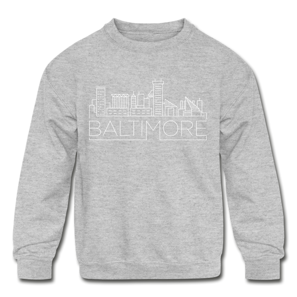 Baltimore, Maryland Youth Sweatshirt - Skyline Youth Baltimore Crewneck Sweatshirt - heather gray