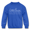 Baltimore, Maryland Youth Sweatshirt - Skyline Youth Baltimore Crewneck Sweatshirt - royal blue
