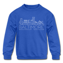 Baltimore, Maryland Youth Sweatshirt - Skyline Youth Baltimore Crewneck Sweatshirt - royal blue