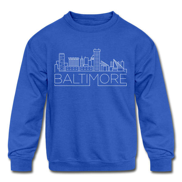 Baltimore, Maryland Youth Sweatshirt - Skyline Youth Baltimore Crewneck Sweatshirt - royal blue