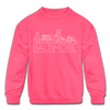 Baltimore, Maryland Youth Sweatshirt - Skyline Youth Baltimore Crewneck Sweatshirt - neon pink