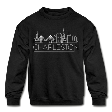 Charleston, South Carolina Youth Sweatshirt - Skyline Youth Charleston Crewneck Sweatshirt - black