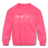 Charleston, South Carolina Youth Sweatshirt - Skyline Youth Charleston Crewneck Sweatshirt - neon pink