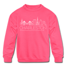 Charleston, South Carolina Youth Sweatshirt - Skyline Youth Charleston Crewneck Sweatshirt - neon pink