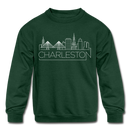 Charleston, South Carolina Youth Sweatshirt - Skyline Youth Charleston Crewneck Sweatshirt - forest green