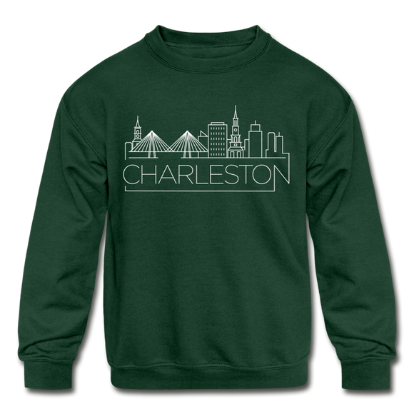 Charleston, South Carolina Youth Sweatshirt - Skyline Youth Charleston Crewneck Sweatshirt - forest green