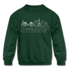 Charleston, South Carolina Youth Sweatshirt - Skyline Youth Charleston Crewneck Sweatshirt - forest green
