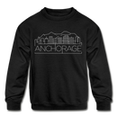 Anchorage, Alaska Youth Sweatshirt - Skyline Youth Anchorage Crewneck Sweatshirt - black