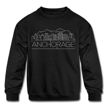 Anchorage, Alaska Youth Sweatshirt - Skyline Youth Anchorage Crewneck Sweatshirt - black