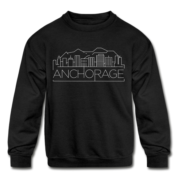 Anchorage, Alaska Youth Sweatshirt - Skyline Youth Anchorage Crewneck Sweatshirt - black