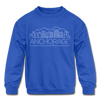 Anchorage, Alaska Youth Sweatshirt - Skyline Youth Anchorage Crewneck Sweatshirt - royal blue