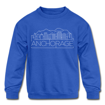Anchorage, Alaska Youth Sweatshirt - Skyline Youth Anchorage Crewneck Sweatshirt - royal blue