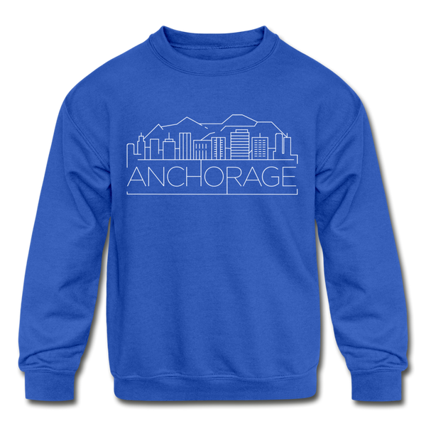 Anchorage, Alaska Youth Sweatshirt - Skyline Youth Anchorage Crewneck Sweatshirt - royal blue