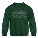 Anchorage, Alaska Youth Sweatshirt - Skyline Youth Anchorage Crewneck Sweatshirt - forest green