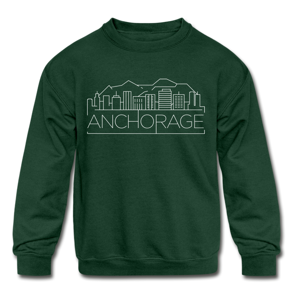Anchorage, Alaska Youth Sweatshirt - Skyline Youth Anchorage Crewneck Sweatshirt - forest green