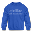 Birmingham, Alabama Youth Sweatshirt - Skyline Youth Birmingham Crewneck Sweatshirt - royal blue