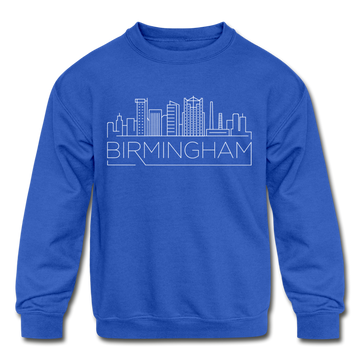 Birmingham, Alabama Youth Sweatshirt - Skyline Youth Birmingham Crewneck Sweatshirt - royal blue