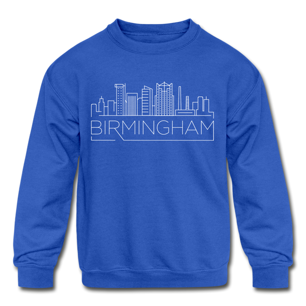Birmingham, Alabama Youth Sweatshirt - Skyline Youth Birmingham Crewneck Sweatshirt - royal blue