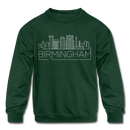 Birmingham, Alabama Youth Sweatshirt - Skyline Youth Birmingham Crewneck Sweatshirt - forest green