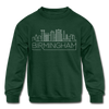 Birmingham, Alabama Youth Sweatshirt - Skyline Youth Birmingham Crewneck Sweatshirt - forest green
